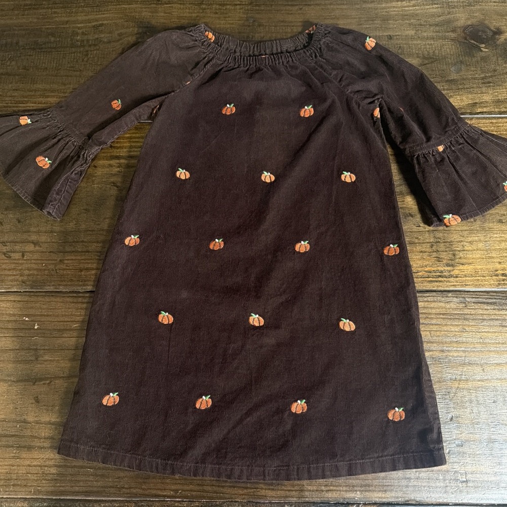 Kellys Kids Girls 5-6 Brown Corduroy Pumpkin Dress Fall Thanksgiving